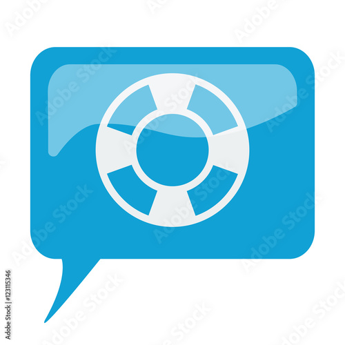 Blue speech bubble with white Life Buoy icon on white background