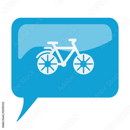 Blue speech bubble with white Bicycle icon on white background