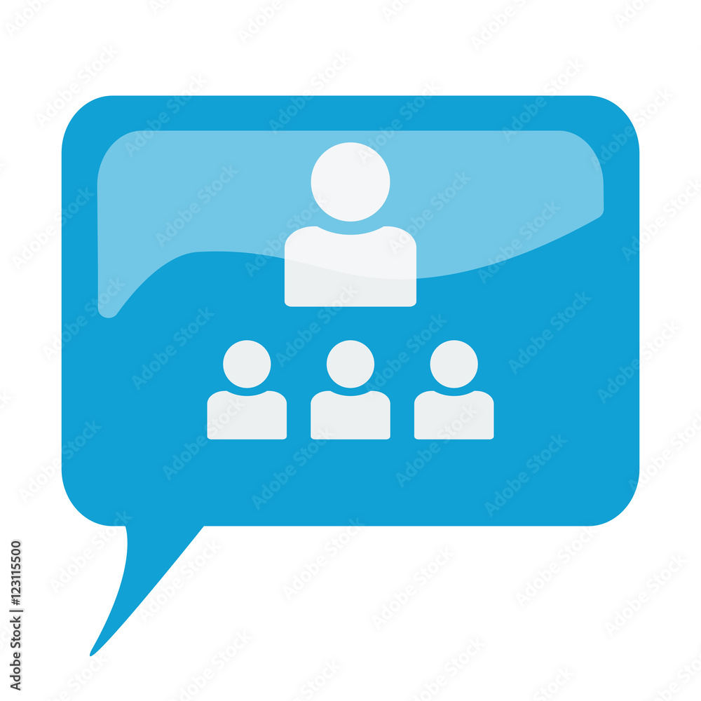 Blue speech bubble with white Organization icon on white backgro Blue speech bubble with white Organization icon on white backgro