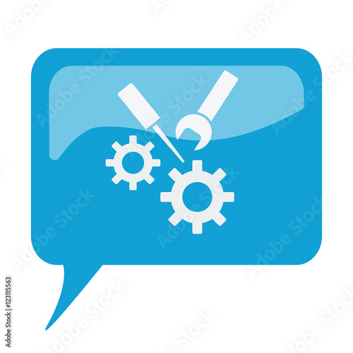 Blue speech bubble with white Service icon on white background