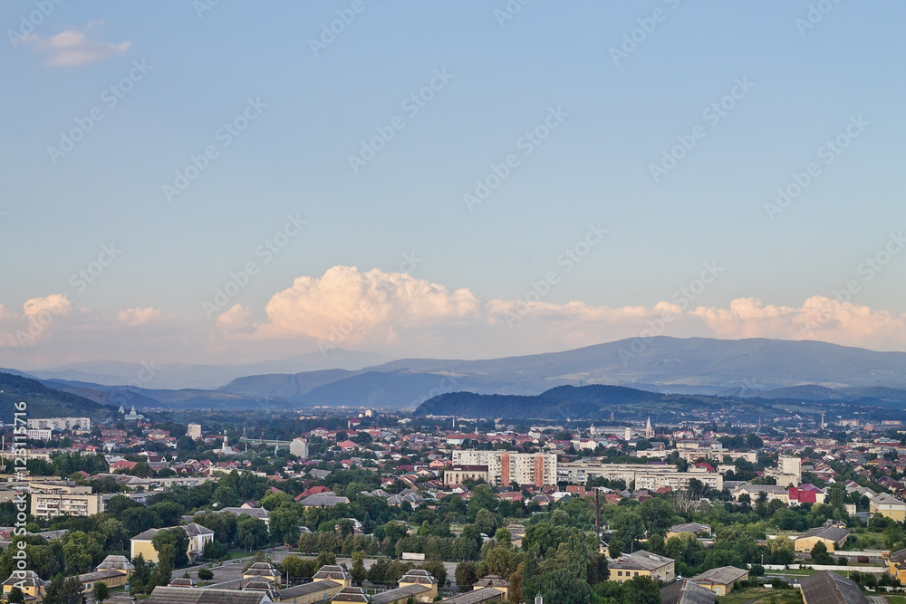 view from the mountains in the Ukrainian town of Mukachevo