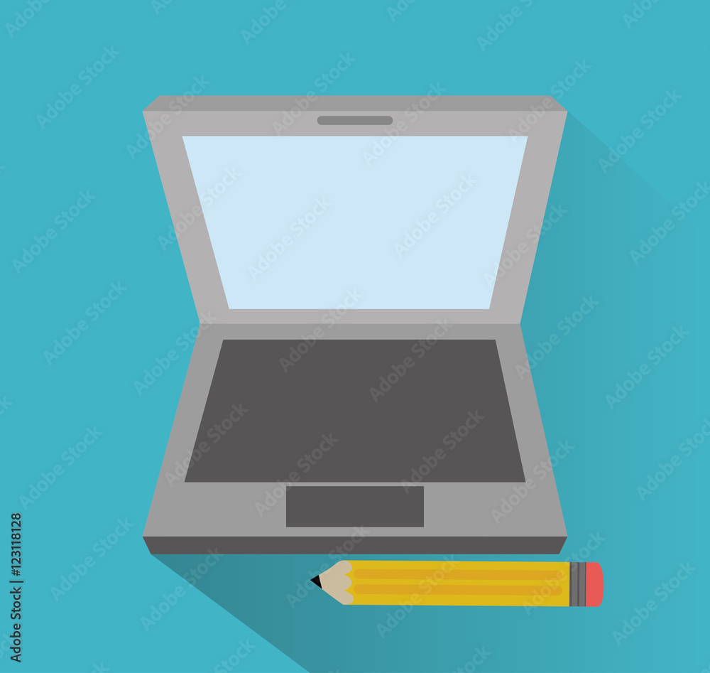 Laptop and pencil icon. Office work supplies and objects theme. Colorful design. Vector illustration Laptop and pencil icon. Office work supplies and objects theme. Colorful design. Vector illustration