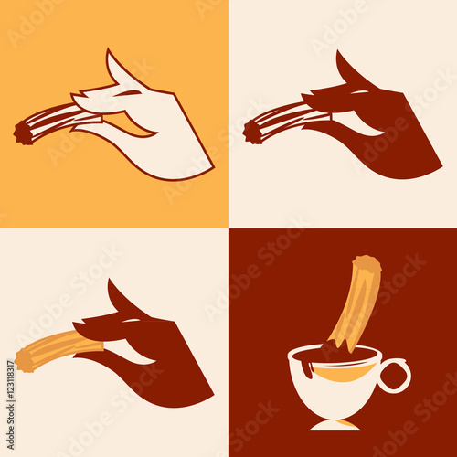 Set of 4 labels for Churros. Icon design.