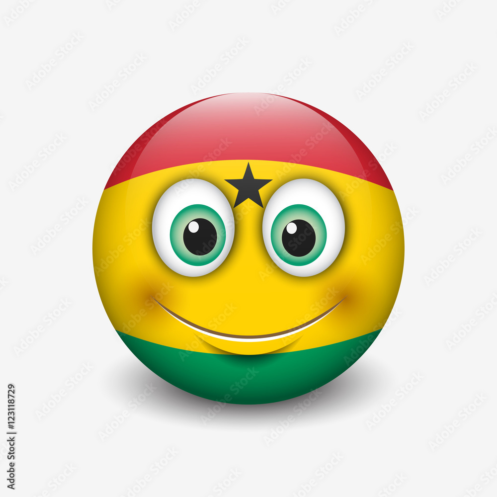 Cute emoticon isolated on white background with Ghana flag motive - smiley Cute emoticon isolated on white background with Ghana flag motive - smiley