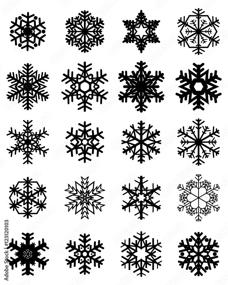 Set of different black snowflakes, illustration Set of different black snowflakes, illustration