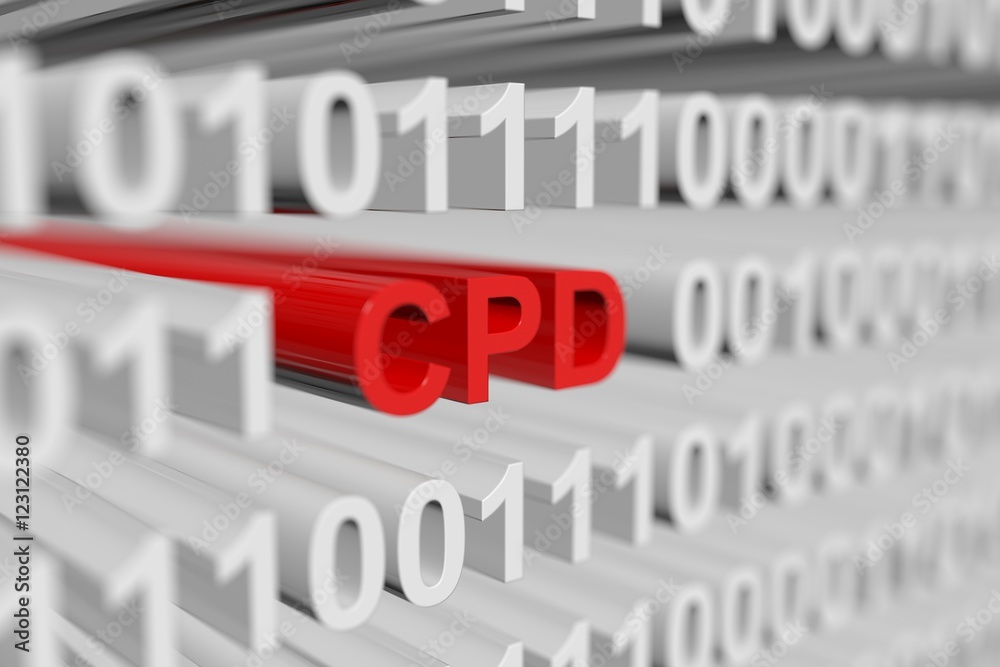 CPD in the form of a binary code with blurred background 3D illustration