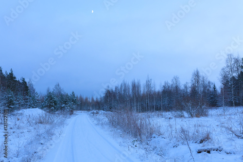 Snow dirt road at countryside