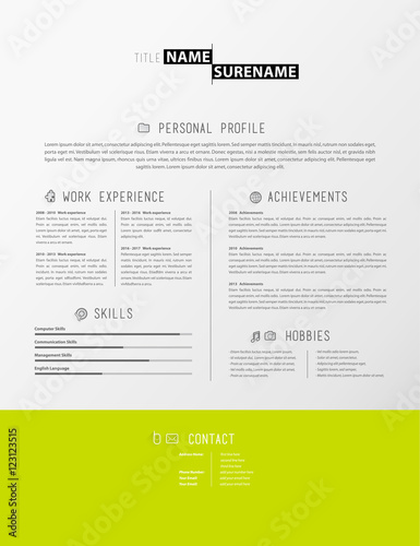 Creative simple cv template with green stripe in footer.
