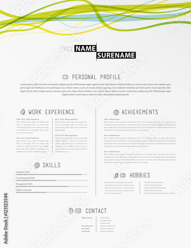 Creative simple cv template with colorful lines in header. © pokki