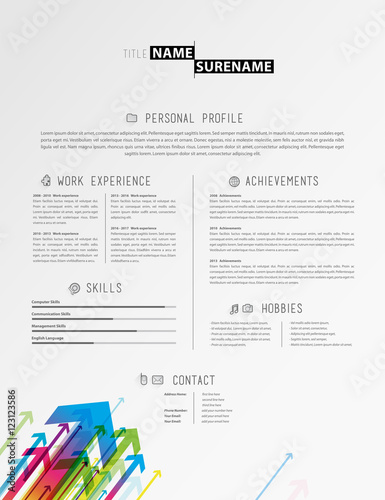 Creative cv template with colorful arrows - light version.