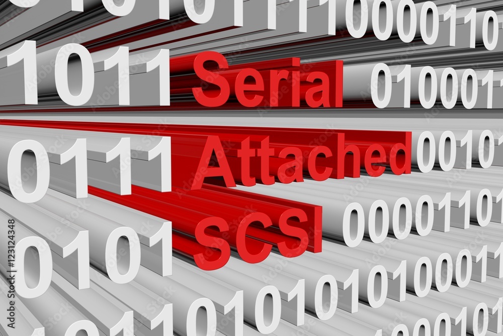 Serial Attached SCSI in the form of binary code, 3D illustration