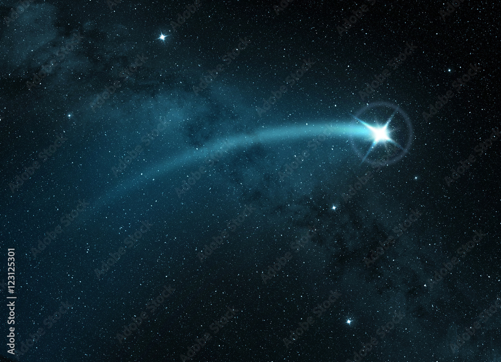 Naklejka premium comet star shining in a starry night sky