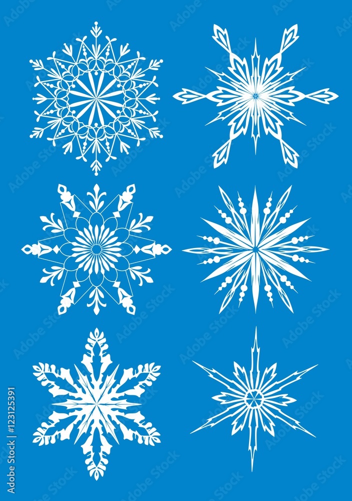 Set of snowflakes, blue background. Vector illustration. Set of snowflakes, blue background. Vector illustration.