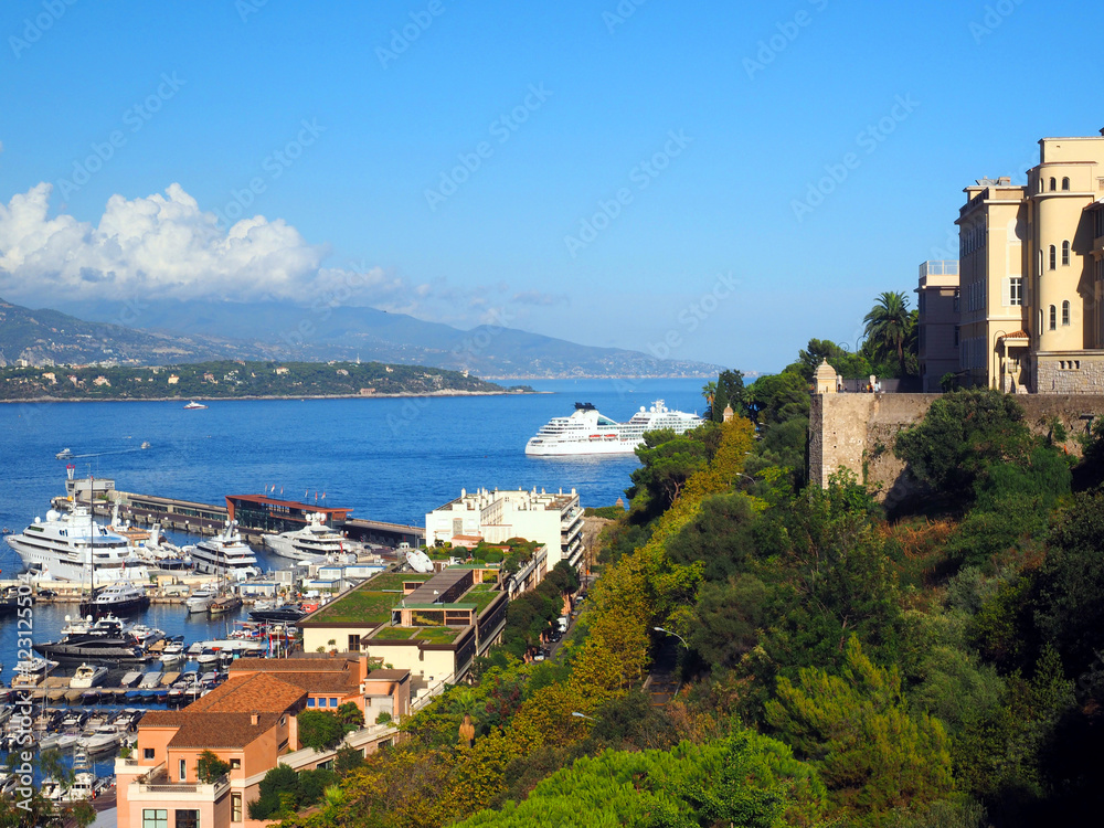 harbor of Monte Carlo, Monaco with yachts and the palace on the