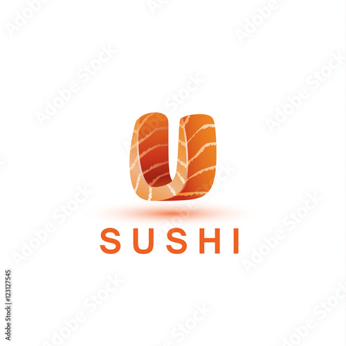 Sushi logo template. The letter U looks like a fresh piece of salmon fish.