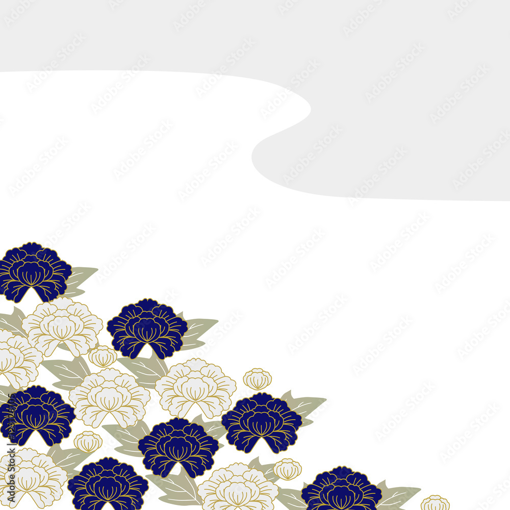 和風背景 青と白の花 和柄 牡丹 Stock Illustration Adobe Stock