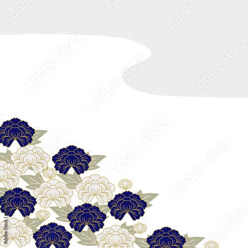 和風背景 青と白の花 和柄 牡丹 Stock Illustration Adobe Stock