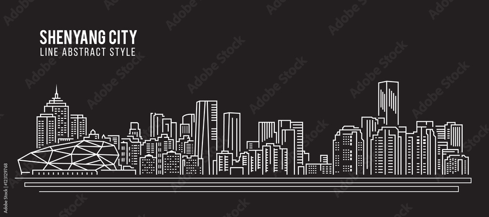 Cityscape Building Line art Vector Illustration design - Shenyang city