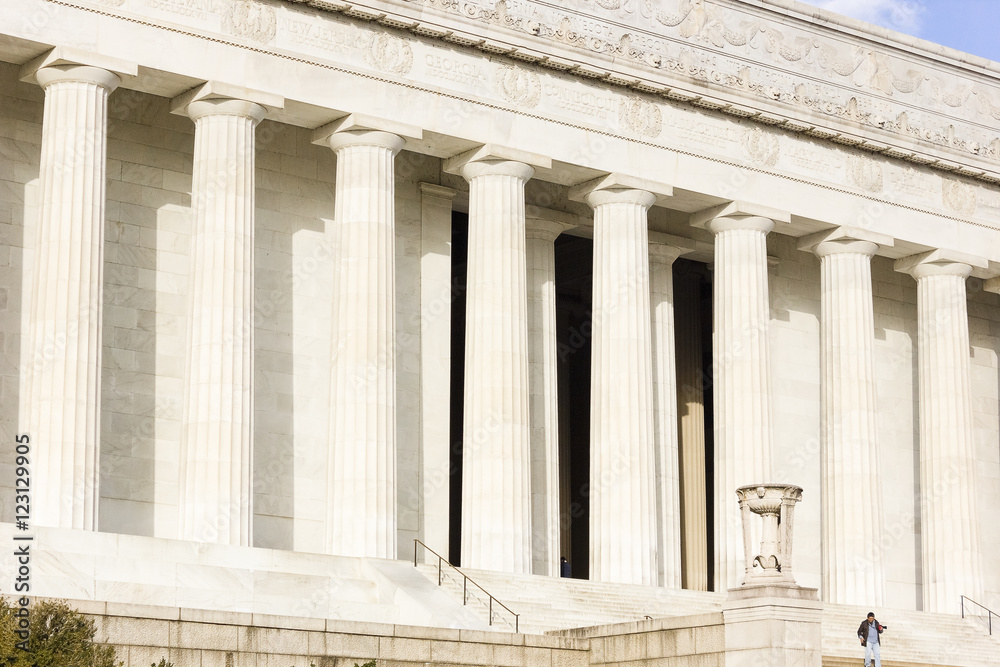 Fototapeta premium Eastern facade of the Lincoln Memorial including it's front fluted Doric columns & frieze, National Mall, Washington DC