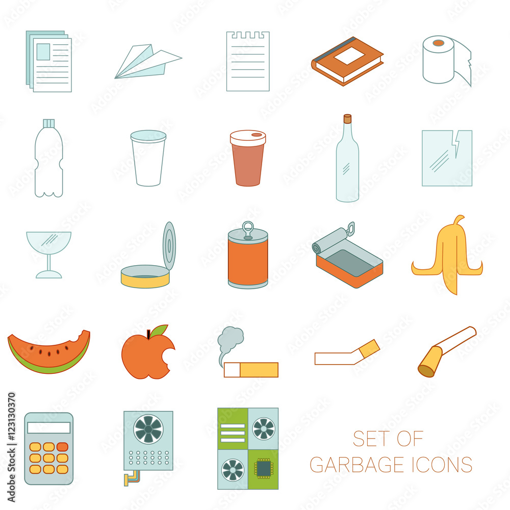 Set of  colour garbage signs
