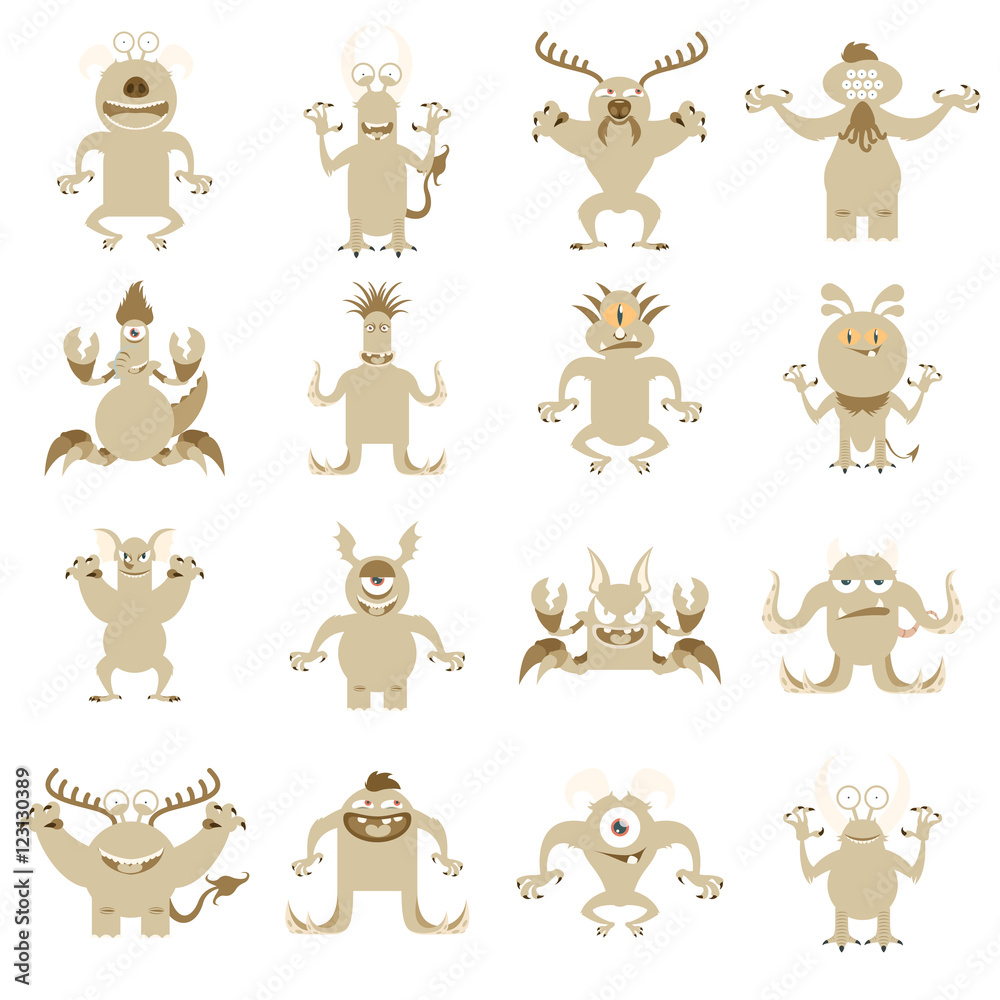 Set of flat moster icons Set of flat moster icons