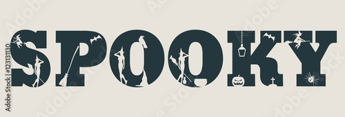 Spooky word and silhouettes on them. Halloween theme background