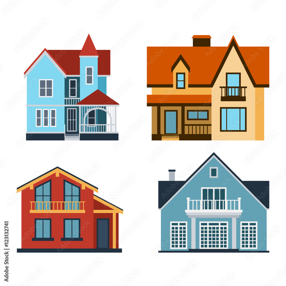 Houses front view vector illustration