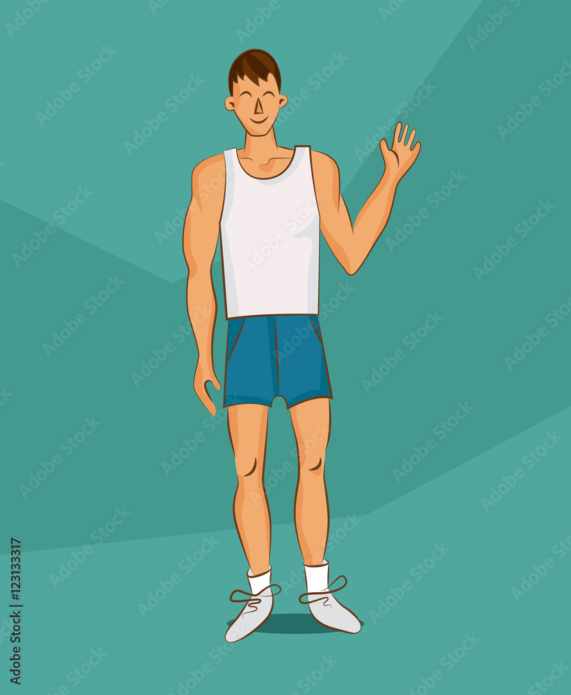 Young man in white shirt with normal body build. Comic cartoon illustration  for diet and nutrition, weight loss, health and good habits articles,  banners, posters. Vector character. Stock Vector | Adobe Stock