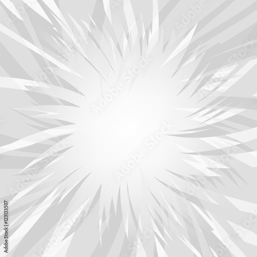 Poligonal light burst background. Glowing lowpoly explosion. Gray vector illustration