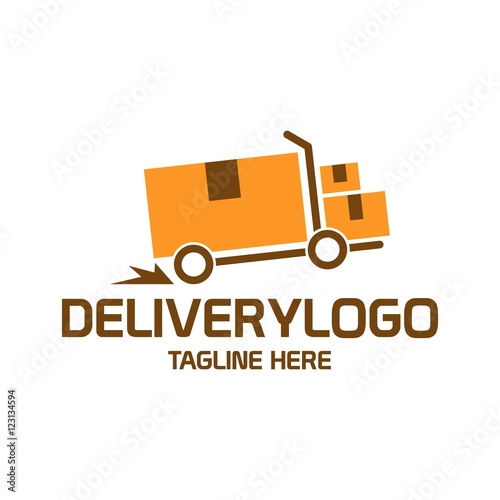 Retro illustration of truck and boxes for creating cool badge, logo, stamp for express courier delivery transportation service company