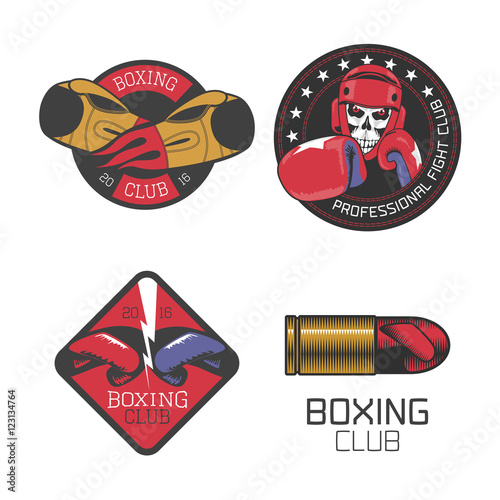 Boxing, box club set of vector icons, logo, symbol, emblem, signs