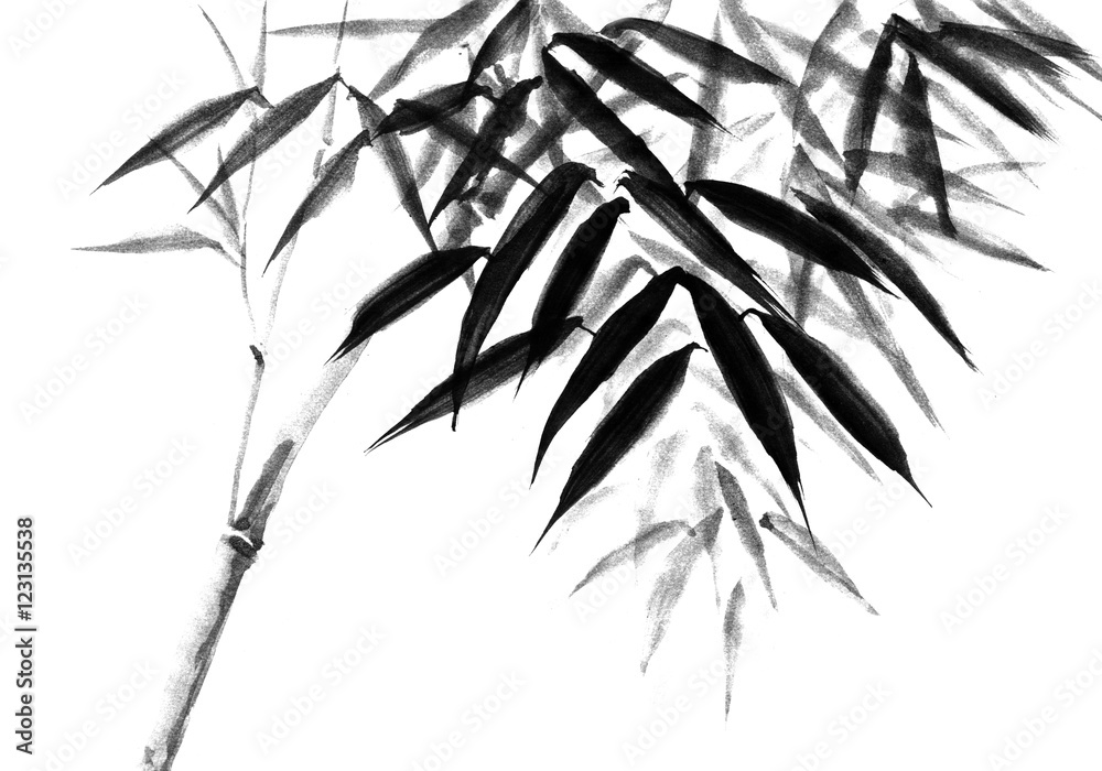 Fototapeta premium Background with bamboo stems. Ink sketch