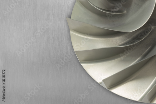 Rotor blade of centrifugal type gas compressor placed on aluminum sheet
