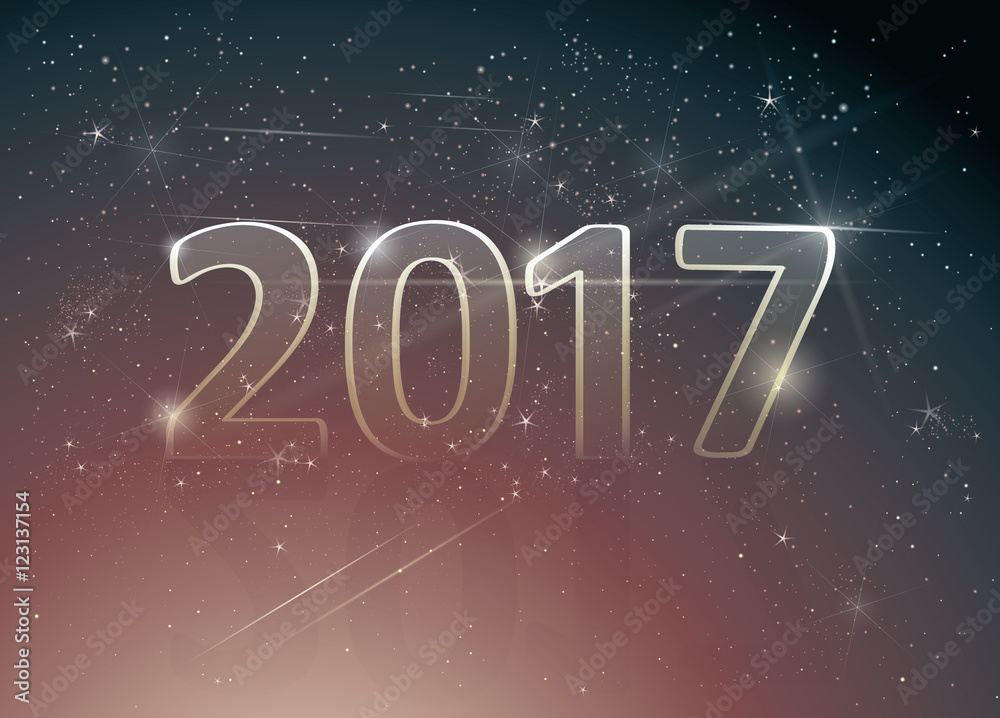 Happy New Year card / Number 2017 in the night sky