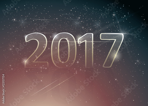 Happy New Year card / Number 2017 in the night sky