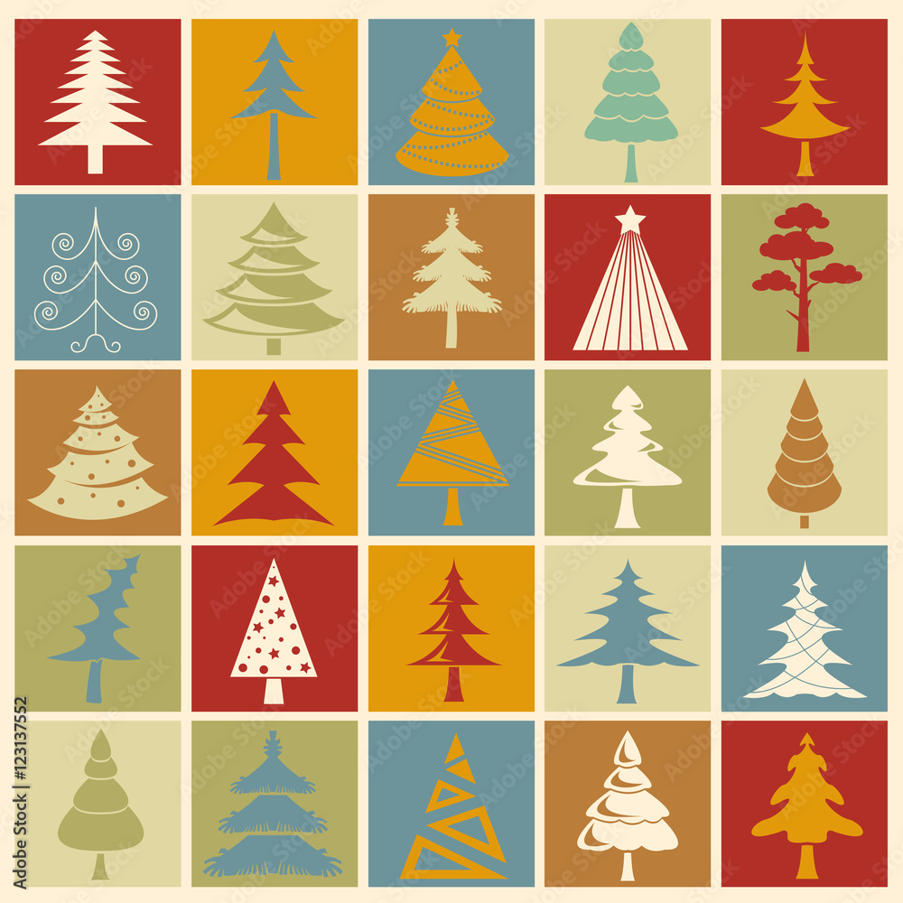 Obraz premium Christmas tree icon set. Flat design. Monochrome version