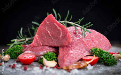 Raw beef meat with spices