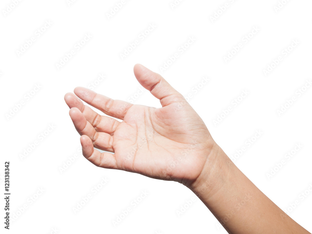 female teen hand to hold gadget, isolated on white