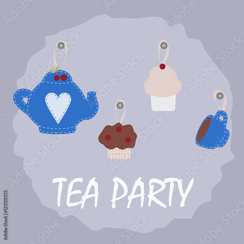 collection of suspended elements of the tea party. Cute vector i