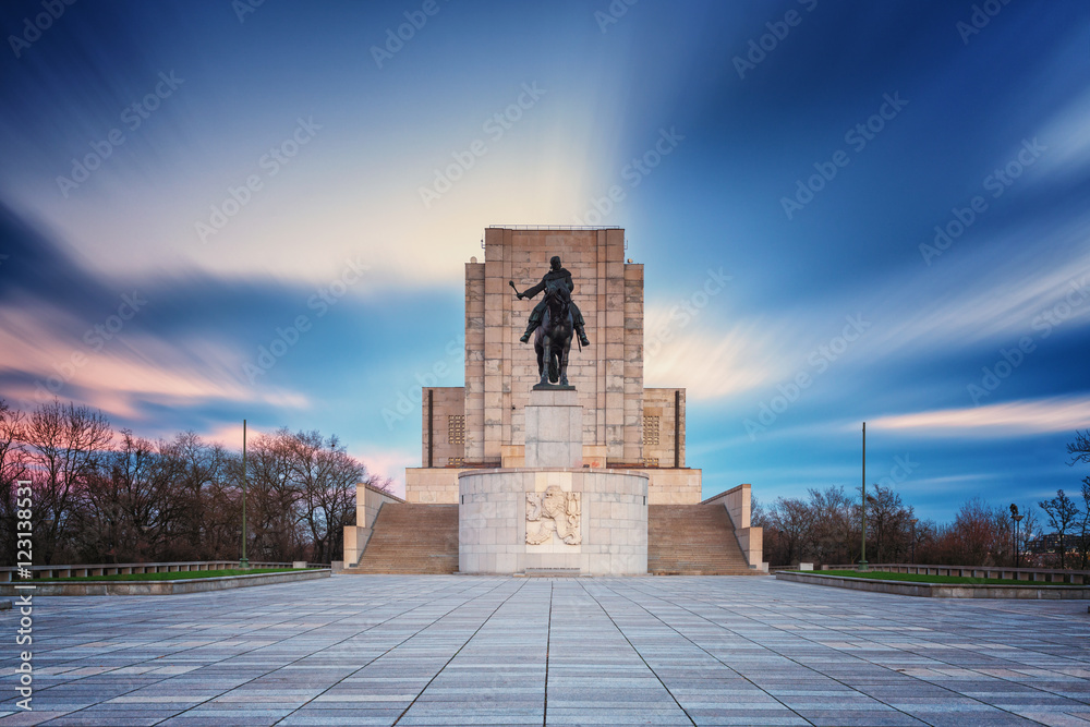 View of the National Memorial on the Vatkov Hill at dawn