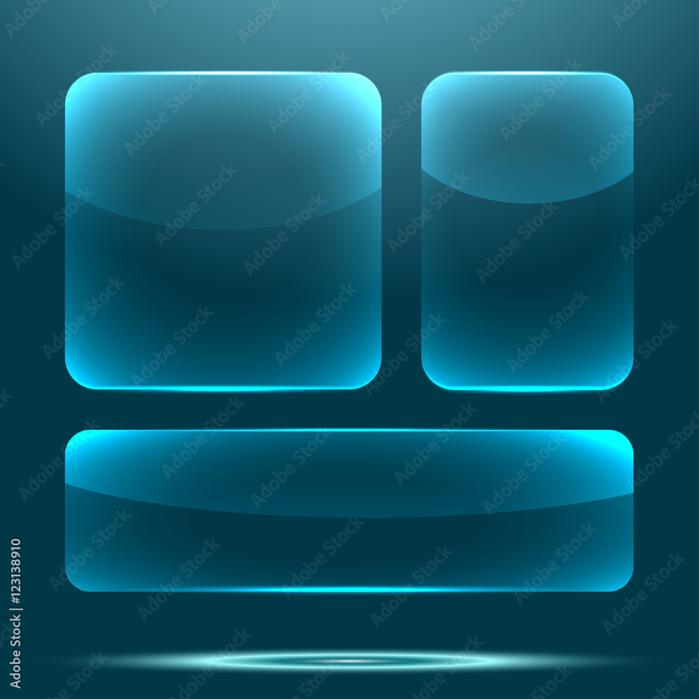 Transparent glass blue button set