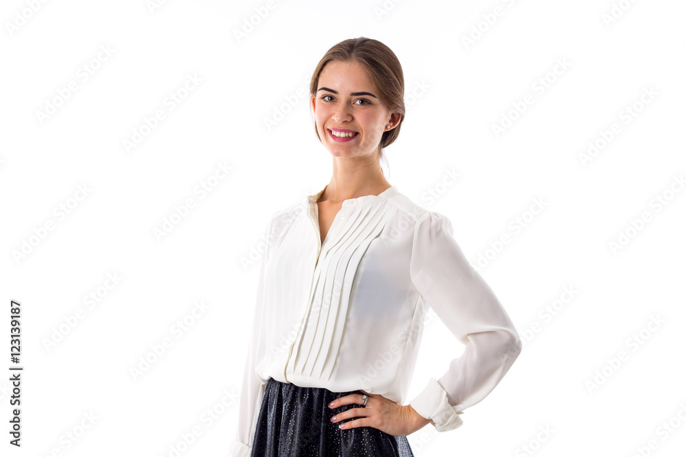 Woman standing and smiling Woman standing and smiling