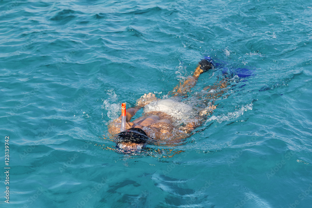 Man snorkeling in the Red Sea