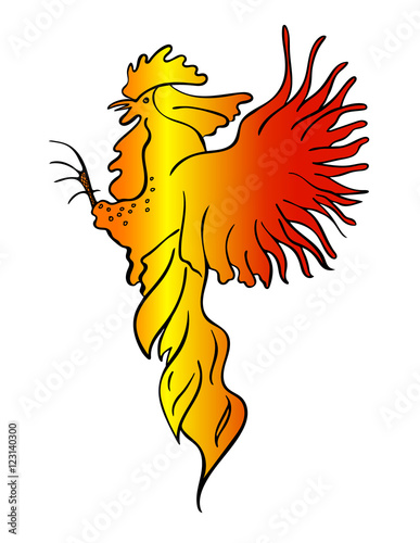 Silhouette of a rooster .  Cock sketch, hand drawing. Symbol of New Year 2017. Vector. Color illustration, stylization