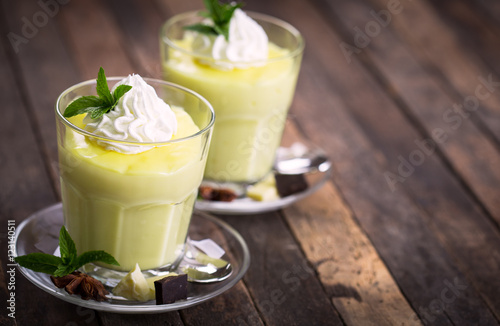 Vanilla pudding with whipped cream 