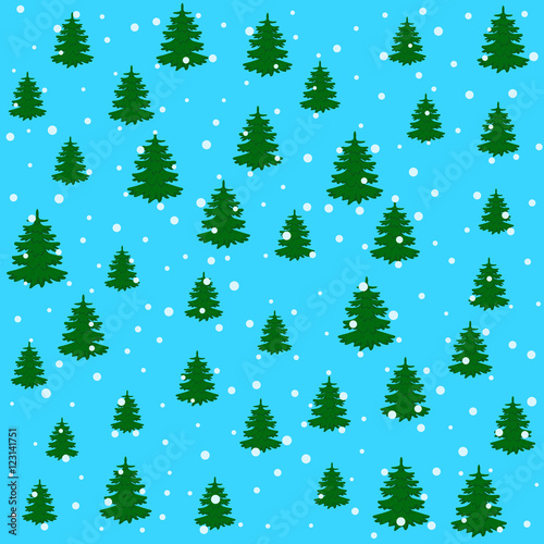 Vector illustration. Abstract background of a seamless pattern of Christmas trees with snow. design for packaging, backdrop, wrapping © kalen