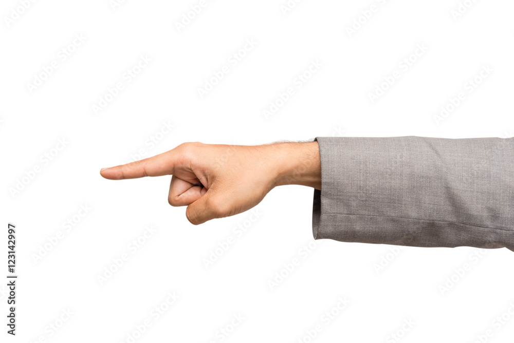 Businessman hand pointing isolated on white background Businessman hand pointing isolated on white background