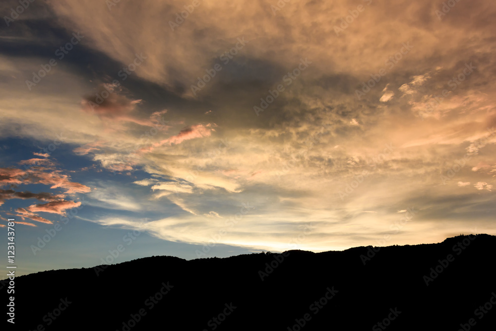 orenge sky and siluate mountain at evening orenge sky and siluate mountain at evening
