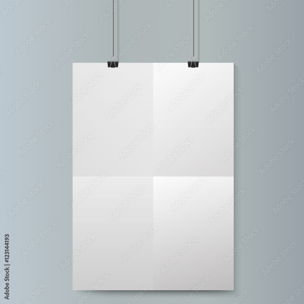 Empty vertical poster mockup with paper clip. Empty vertical poster mockup with paper clip.