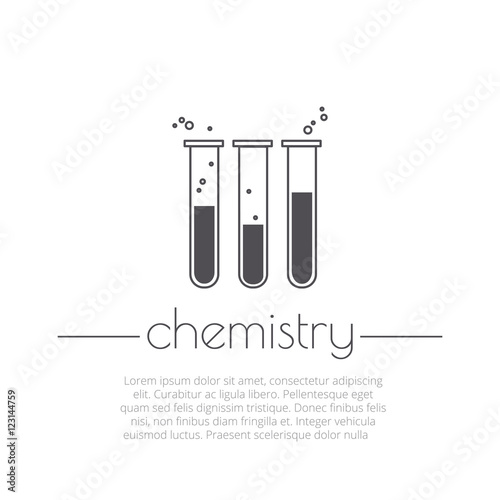 Vector illustration of flasks. Chemistry - inscription . Science and educational concept